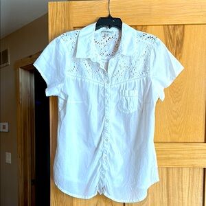 Women's White Eyelet Button-Up Shirt